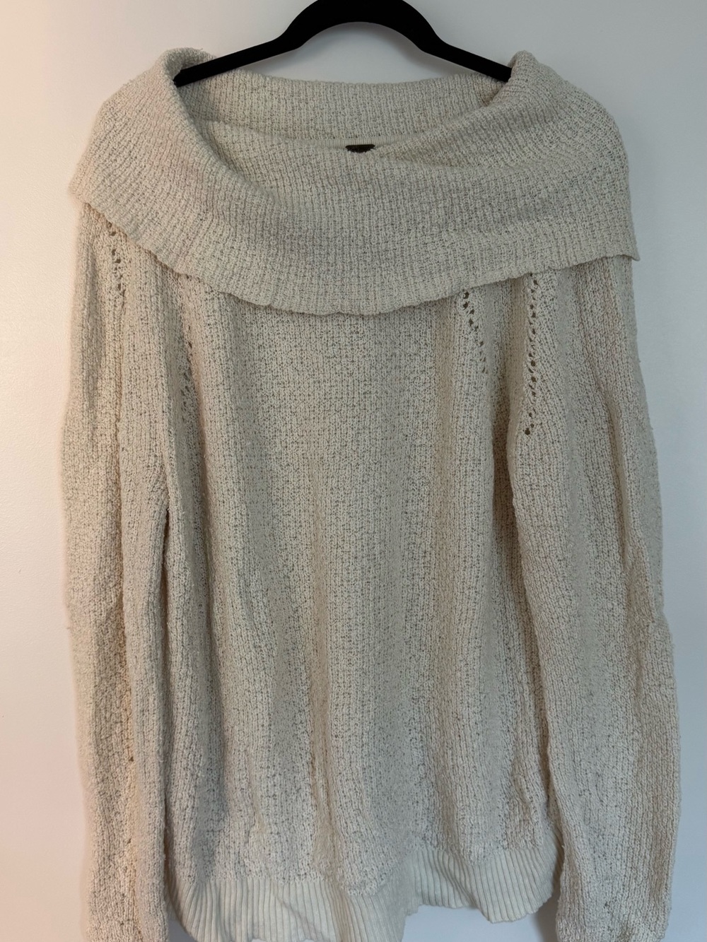 Free People Cream Off-Shoulder Knit Sweater